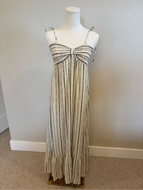 NWT Cream Striped Maxi Tie-Shoulder Sundress